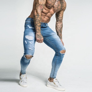 Men's Distressed Straight Lightweight Breathable High <b>Waist</b> Denim <b>Jeans</b> with Zipper Fly and Ankle Fit - Product Image 1