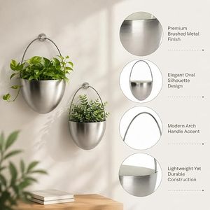 Pot de fleurs mural elliptique chromé, jardinières minimalistes pour plantes vertes - Product Image 4
