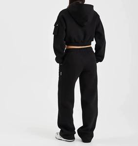 Conjunto de Dos Piezas de Ropa Deportiva con Capucha y Cremallera Amarilla con Logotipo Personalizado, Pantalones Anchos de Forro Polar 100% Algodón para Invierno, Ropa Urbana Musulmana - Product Image 2