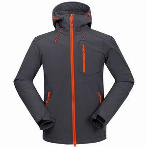 <b>Men's</b> Blue Hooded Fleece <b>Jacket</b> With Orange Zipper Windproof Sporty Winter Outerwear Regular Fit Polyester Shell - Product Image 3