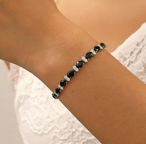 Pear Cut Moissanite and Black Onyx Stone <b>Charm</b> <b>Bracelet</b> in Sterling <b>Silver</b> Gold Plated Luxury Jewelry for Women Party Occasion - Product Image 3