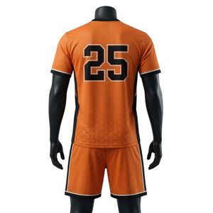 Ensemble d'uniformes de lacrosse unisexe orange et noir en polyester, maillot et short de sport légers, tenue d'équipe athlétique - Product Image 2