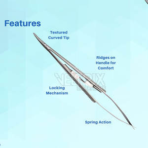 Equipo Oftalmológico Reutilizable, Portaagujas Curvo Castroviejo, Mandíbulas Finas de 9 mm, Puntas Afiladas de 125 mm x 0.8 mm - Product Image 4