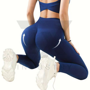 High Waist Ribbed Yoga <b>Leggings</b> Full Length Seamless Spandex/<b>Nylon</b> Four-Way Stretch Quick Dry Eco-Friendly Breathable Women - Product Image 2