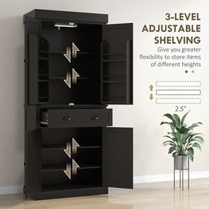 Armoire de rangement autoportante de 71 pouces de hauteur pour cuisine, noire, avec éclairage LED et tiroirs réglables - Product Image 6