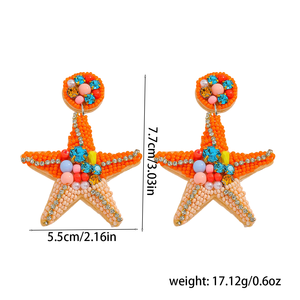 Boucles d'oreilles bohèmes faites à la main pour femmes, style océan, perles de riz, étoiles de mer et strass, vente en gros - Product Image 6