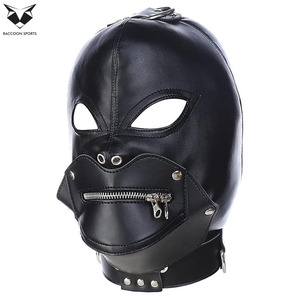 Máscara de cuero sintético de moda con cremallera para la boca y ojos grandes, disfraz sexy para fiestas y clubes, máscara facial completa de cuero sintético. - Product Image 2