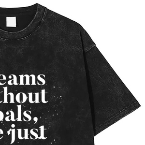 Camiseta Negra Oversize de Algodón con Estampado de Frase de Sueño, Manga Corta, Cuello Redondo, Estilo Casual Urbano para Hombre - Product Image 3