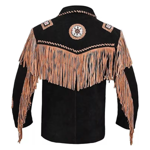Vintage <b>Suede</b> Western <b>Jacket</b> Beaded Fringe Cowboy Coat Embroidery Vintage Style Turn down Collar Regular Fit Autumn Wear - Product Image 5
