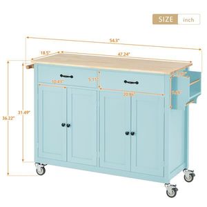 Armadio a 4 porte con piano in legno massello da cucina a isola 2 cassetti 2 ruote di bloccaggio ripiani regolabili. Include portasciugamani per spezie menta - Product Image 3