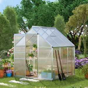 6 'x 6' serra da giardino resistente con bocchetta regolabile in policarbonato e porta scorrevole in argento rail grondaia-verde - Product Image 2