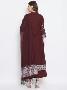 "Premium Maroon <b>Chikankari</b> Woven Unstitched Dress Material – 3 Piece Lucknowi Hand Embroidered <b>Suit</b> Set for Women - Product Image 3