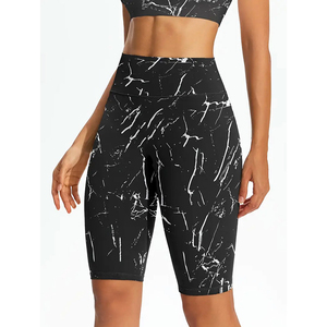 High-Waisted Yoga Shorts Marble Print Compression Workout, Quick-Dry Stretchy Tummy Control Fitness Wear Ladies Shorts - Product Image 1