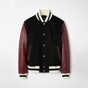 Bulk Custom Sublimation Printed and Embroidered Varsity Jacket Dark Green <b>Wool</b> <b>Brown</b> Leather Sleeves Classic Striped Rib College - Product Image 1