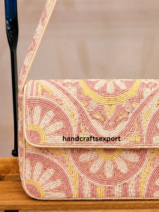 Custom Handmade Embroidery Seed Bead Shoulder Bag | Women's Beaded Flap Crossbody Purse Magnetic Closure Satin Lining <b>Handbag</b> - Product Image 3