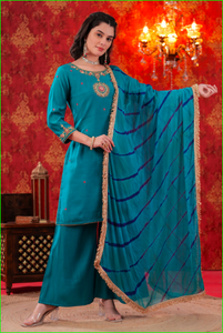 Conjunto Sharara Firoza Turquesa con Dupatta Leheriya - Product Image 6