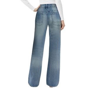 Vaqueros anchos desgastados azules personalizados para mujer, de talle alto retro, 100% algodón puro resistente, pantalones de mezclilla duraderos al por mayor - Product Image 2