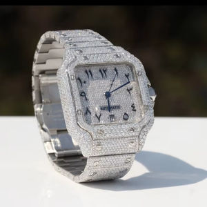 Montre pour homme en acier inoxydable de luxe avec mouvement automatique, cadran analogique, verre carré en diamant Moissanite VVS, bijoux Hip Hop - Product Image 2