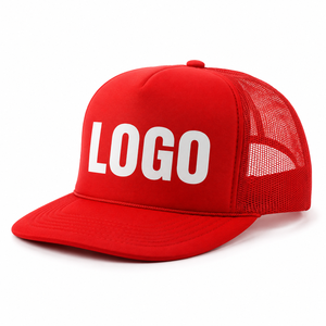 Red 5-Panel Mesh Trucker <b>Hat</b> With Front Embroidery Adjustable Snapback Casual <b>Cap</b> For Adults Spring Summer Wear - Product Image 1