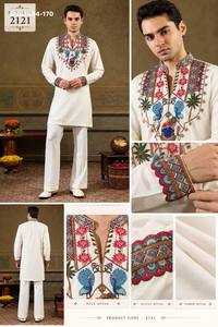 Fournisseur de Kurta-Pant pour homme de la plus haute qualité en rayonne avec broderie multicolore - motifs paon et floraux - de Surat - Product Image 2