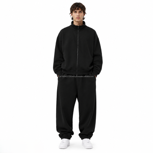 Ensemble de survêtement ample et oversize pour homme avec fermeture éclair intégrale, en molleton de coton épais, sweat-shirt et pantalon de jogging, logo personnalisé, OEM ODM, vente en gros - Product Image 1