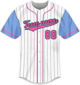 Maillot de baseball personnalisé à rayures fines, nom de l'équipe, numéro du joueur, chemise de sport à manches courtes avec boutons sur le devant pour adultes - Product Image 2