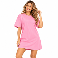 Robe T-shirt rose oversize pour femme, col rond, coupe ample, manches courtes, couleur unie, décontractée, printemps-été, en jersey de coton