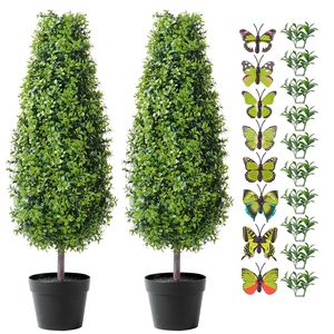 Arbre artificiel en buis de 36 pouces de haut, plante verte artificielle avec feuilles supplémentaires dans un petit pot, ensemble de 2 pièces - Product Image 6