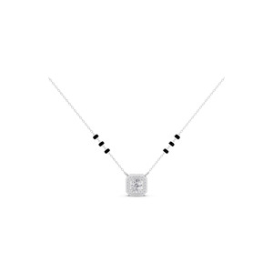 Pendentif Aarinya classique en argent 925 avec diamant de laboratoire certifié IGI, taille coussin, halo et perles en céramique noire, cadeau Mangalsutra - Product Image 4