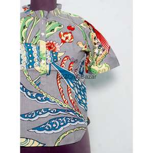 Camiseta de Punto Hecha a Mano 100% Algodón, Estilo Coreano, para Mujer, Verano/Primavera, Informal de Oficina, Transpirable, Manga Larga, Cuello Redondo, Estampado Floral, Moderna - Product Image 2