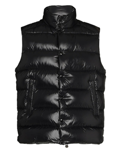 Men's <b>Black</b> Puffer <b>Vest</b> Stand Collar Zipper Closure Windproof Casual Winter Jacket Solid Color Polyester Fiber Filling Front - Product Image 1