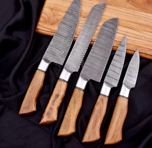 LEGACY BLADES Best Selling Damascus <b>Knife</b> <b>Set</b> 5 Piece Wooden Handle Hand Forged Kitchen Chef <b>Knives</b> with Leather Roll Bag - Product Image 6