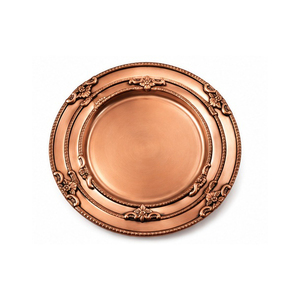Assiette de service vintage en cuivre, ronde, faite à la main, en métal poli, style design, motif uni, vaisselle de mariage - Product Image 1