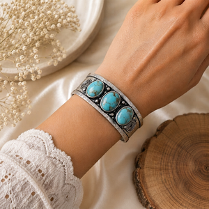 Jewelry Town JT-044 Frontier Turquoise Wide <b>Cuff</b> Bangle Gold/<b>Silver</b> Plated Brass Bezel Set Classic Western Style Unisex Gift - Product Image 2