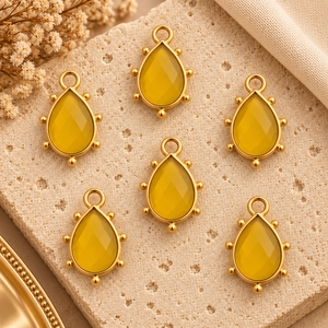 Pendentif breloque en calcédoine jaune poire 8x12mm, pierre précieuse facettée, serti clos plaqué or pour la fabrication de bijoux - Product Image 6