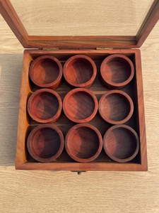 Boîte à épices en bois artisanale avec couvercle, 9 compartiments, Masala Dabba, plateau de service pour fruits secs, organisateur de rangement de cuisine écologique - Product Image 4