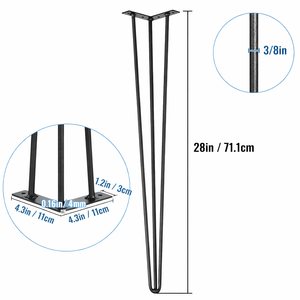 Patas de mesa tipo horquilla de 28 pulgadas, de acero macizo de 1/2 pulgada, 4 unidades, 3 varillas, patas metálicas para escritorio, capacidad de carga de 880 libras, patas para mesa de comedor, banco, muebles, DIY, EDPTBL014 - Product Image 3
