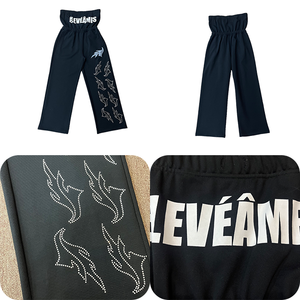 Black Embroidered Wide Leg Sweatpants Men Women Y2K Streetwear Baggy Joggers Oversized Graphic Loose Fit Casual Trousers - Product Image 5