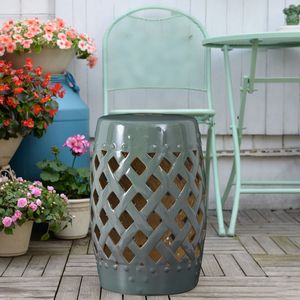 Sgabello da Giardino in Ceramica Verde 33x46 cm con Design ad Anello Intrecciato, Utilizzabile come Tavolino o Accessorio per Sedia - Product Image 2