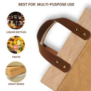 Reusable <b>Small</b> Jute Tote <b>Shopping</b> Bag with Leather Strap Handles Water Resistant Inner Lining Juco Jute Cotton <b>Shopping</b> Bag - Product Image 5