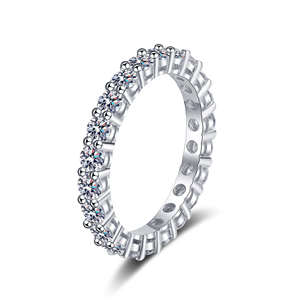 Anillo de compromiso de plata de ley S925 de alta gama, elegante anillo de boda, exquisito anillo con pavé de moissanita, chapado en platino. - Product Image 6