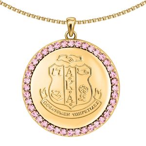 Gold Round Medallion Pendant <b>Necklace</b> with Pink Crystal Halo Fine Chain Elegant <b>Statement</b> Jewelry for Women Fashion Party - Product Image 4