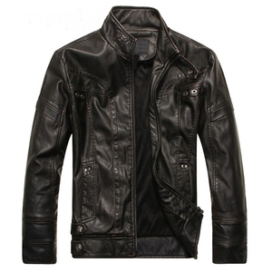 Men's Coated Woven Stand Collar Slim Fit Autumn Casual Genuine Leather Breathable Hooded <b>Jacket</b> <b>Zip</b> Closure Vintage Style DDP - Product Image 4
