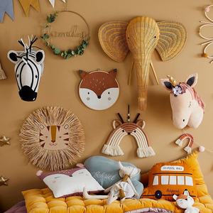 Décoration murale en rotin naturel fait main, tête d'éléphant pour enfant, art animalier tissé, écologique, ornement pour chambre d'enfant - Product Image 3