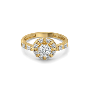 Women's Yellow Gold Diamond Engagement <b>Ring</b> Round Brilliant Cut Flower Design Classic Style - Product Image 2