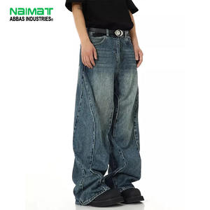 Jean cargo en denim ample pour homme Naimat Abbas, coupe décontractée, taille haute, léger, avec coutures courbées, délavé, hiver, haute qualité - Product Image 5