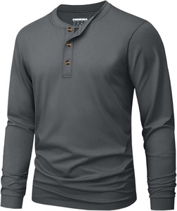 Camiseta Henley de Manga Larga para Hombre al por Mayor, 100% Algodón, Casual, Transpirable, con Botones, Cuello Redondo, OEM, Personalizada, de Secado Rápido - Product Image 1