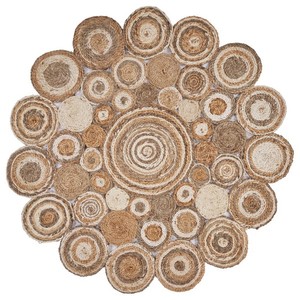 Handcrafted Jute Round Area Rug Bohemian Patchwork Style Flat Weave Living Room Use Spot Clean <b>Thin</b> Pile - Product Image 4