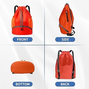 Nylon <b>Drawstring</b> <b>Backpack</b> Orange with Mesh Side Pockets and Zippered Bottom Compartment 30-40L - Product Image 2
