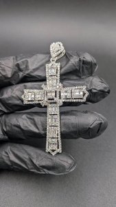 Collar de lujo con colgante de cruz con diamantes baguette, chapado en oro blanco, estilo hip hop, para hombres y mujeres. - Product Image 5